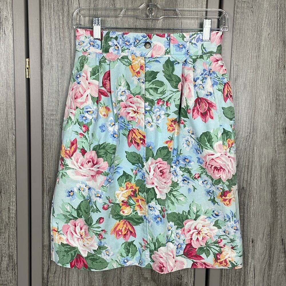 Vintage 90's floral denim high waisted midi skirt women's 8